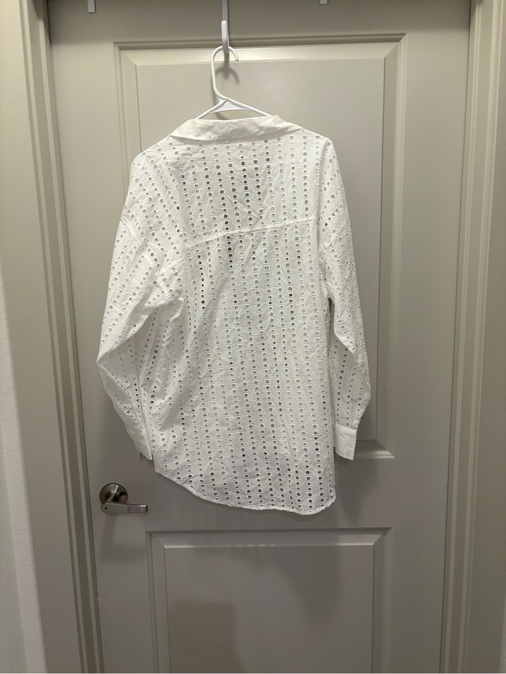 Calia White Eyelet Cotton Button-Down Shirt - Lightweight Cover up beach NWT L - Picture 5 of 6